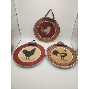 New Creative Gracey Knight Roosters Decorative Plate Set 3 Farmhouse Wall Decor